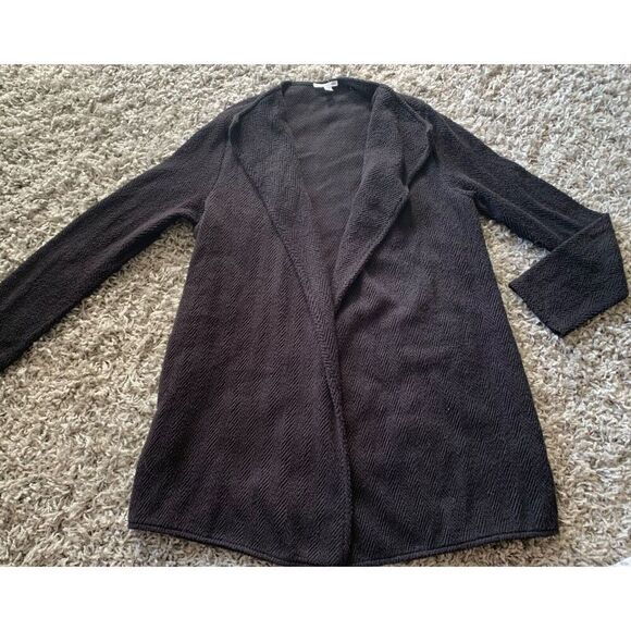 James Perse Standard ANTHROPOLOGIE BLACK texture Long Open Cardigan Sweater 4 XL - Picture 2 of 7